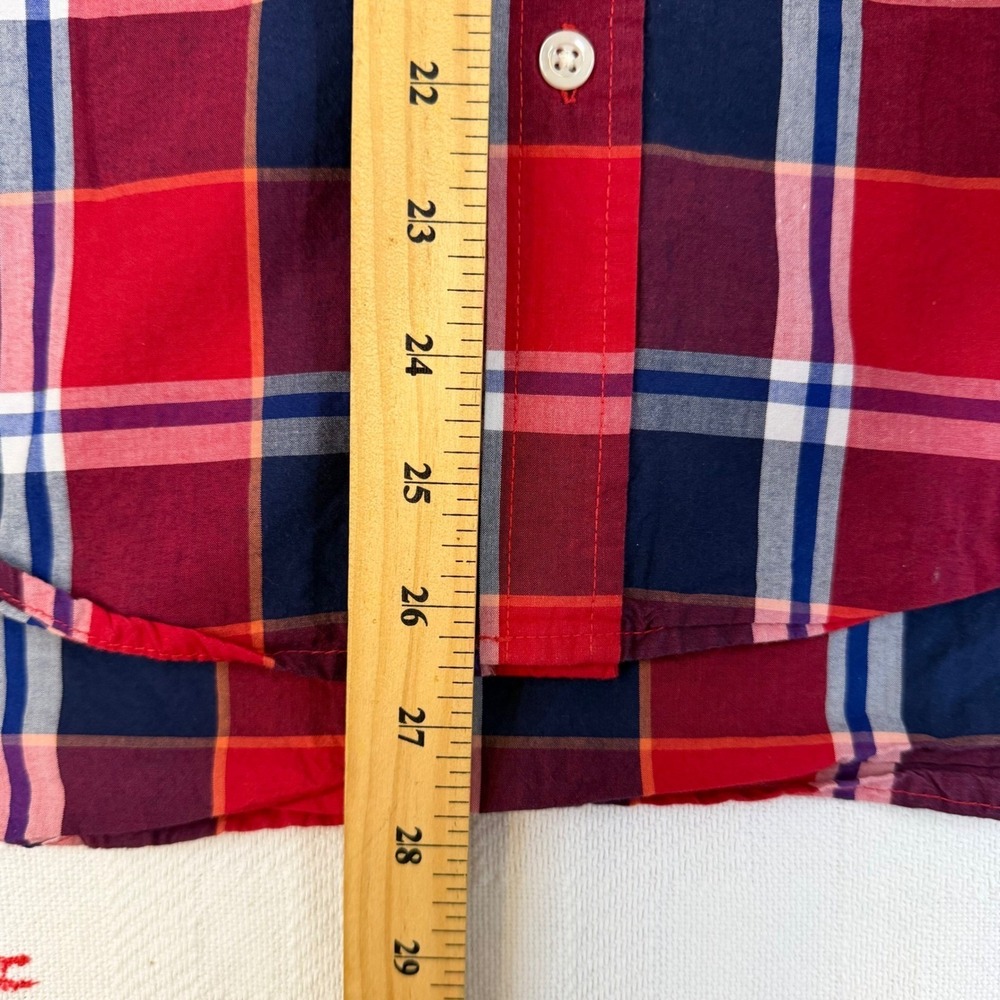 Old Navy Mens Regular Fit Plaid Button Down Shirt Red Navy Blue Medium #1173 - Picture 4 of 7